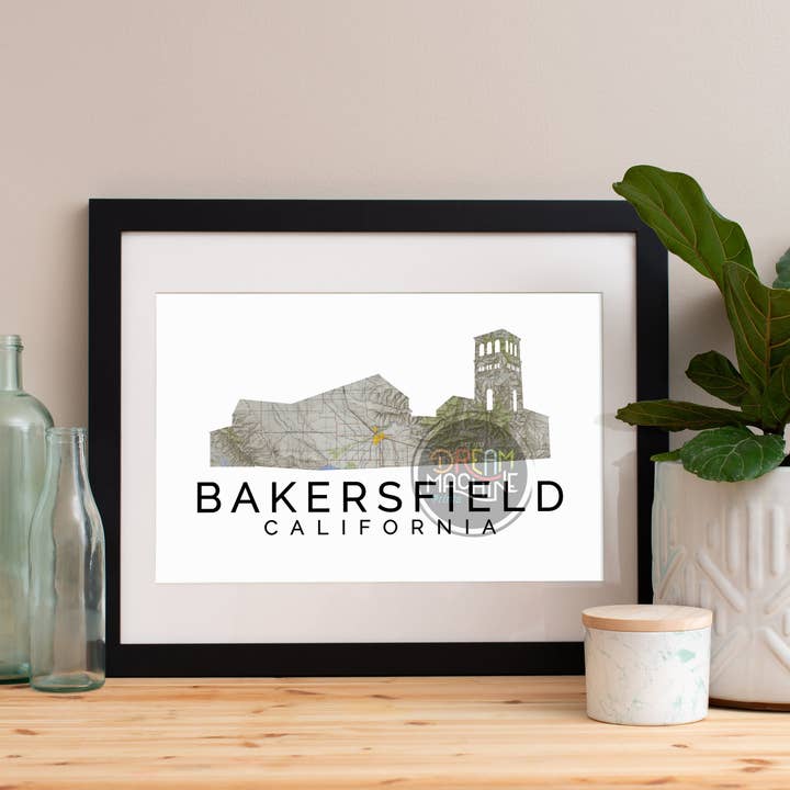Bakersfield Print, Bakersfield Skyline, Bakersfield Art, Bakersfield Poster, Bakersfield Watercolor, Bakersfield Art Print, Bakersfield Map MapSymbol59 for wholesale by DreamMachine Prints