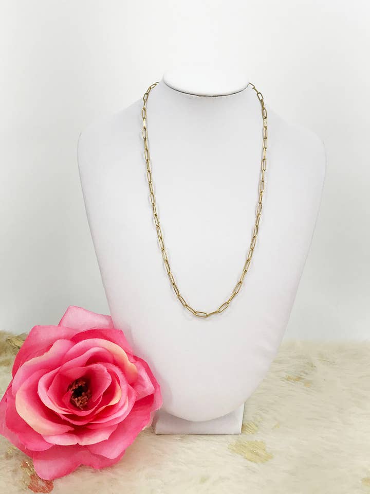 Stainless Steel Smooth Paperclip Chain Necklace - N769 for wholesale by Magnolia & Peach Jewelry Boutique, LLC