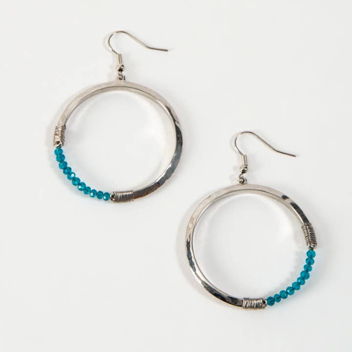 Sale - Haven Blue Glass Beaded Silver Hoop Drop Earring for wholesale by Howard's