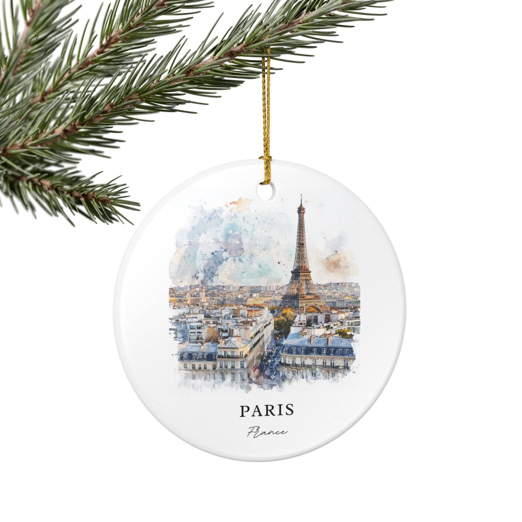 Premium Travel Art – Ornamento por atacado – Ornamento de Paris França: Souvenir Único de Paris, Decoração de Natal com Skyline de Paris e Presente Autêntico de Paris França, Ornamento da Torre Eiffel4