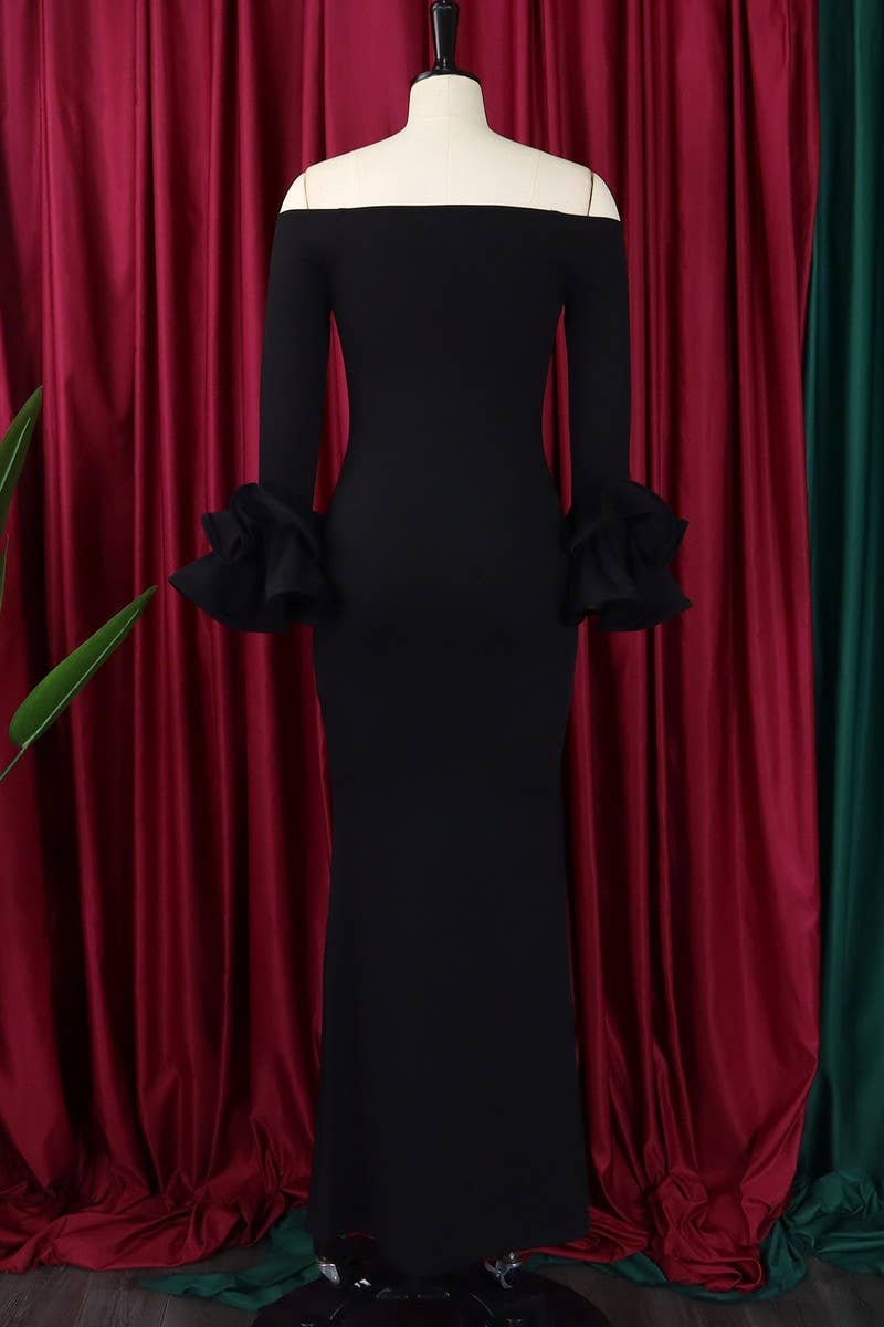 NINEXIS - Wholesale Gown - Women's - CWDMD1729_ONE SHOULDER SLIT RUFFLE SLEEVE EVENING MAXI DRESS2