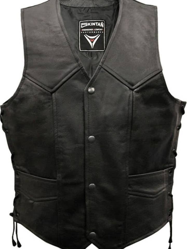 Leather Vest, Lace Sided Leather Waistcoat for wholesale by Skintan