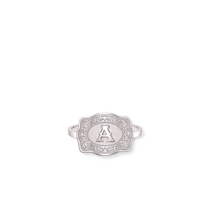 SpurWest Mini Belt Buckle Ring (Initial) - Silver for wholesale by SpurWest