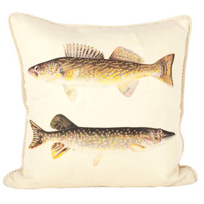 Cuscino in lino con animali/uccelli/pesci/Walleye Pike e Northern Pike per la vendita all'ingrosso da parte di Ox Bow Decor
