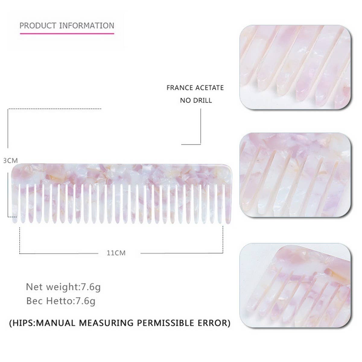 ACCITY - Wholesale Hair Brush/Comb - VINTAGE ACETATE HAIR COMB DENSE TOOTH COMB_CWAHA41985