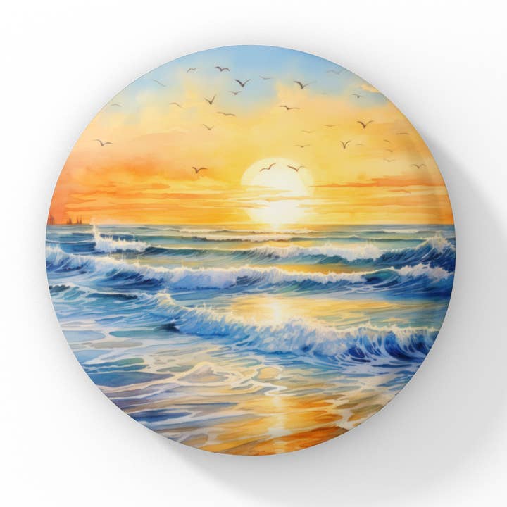 Sunset Beach Pin Button, Beach Keychain, Beach Magnet for wholesale by NatureCuts