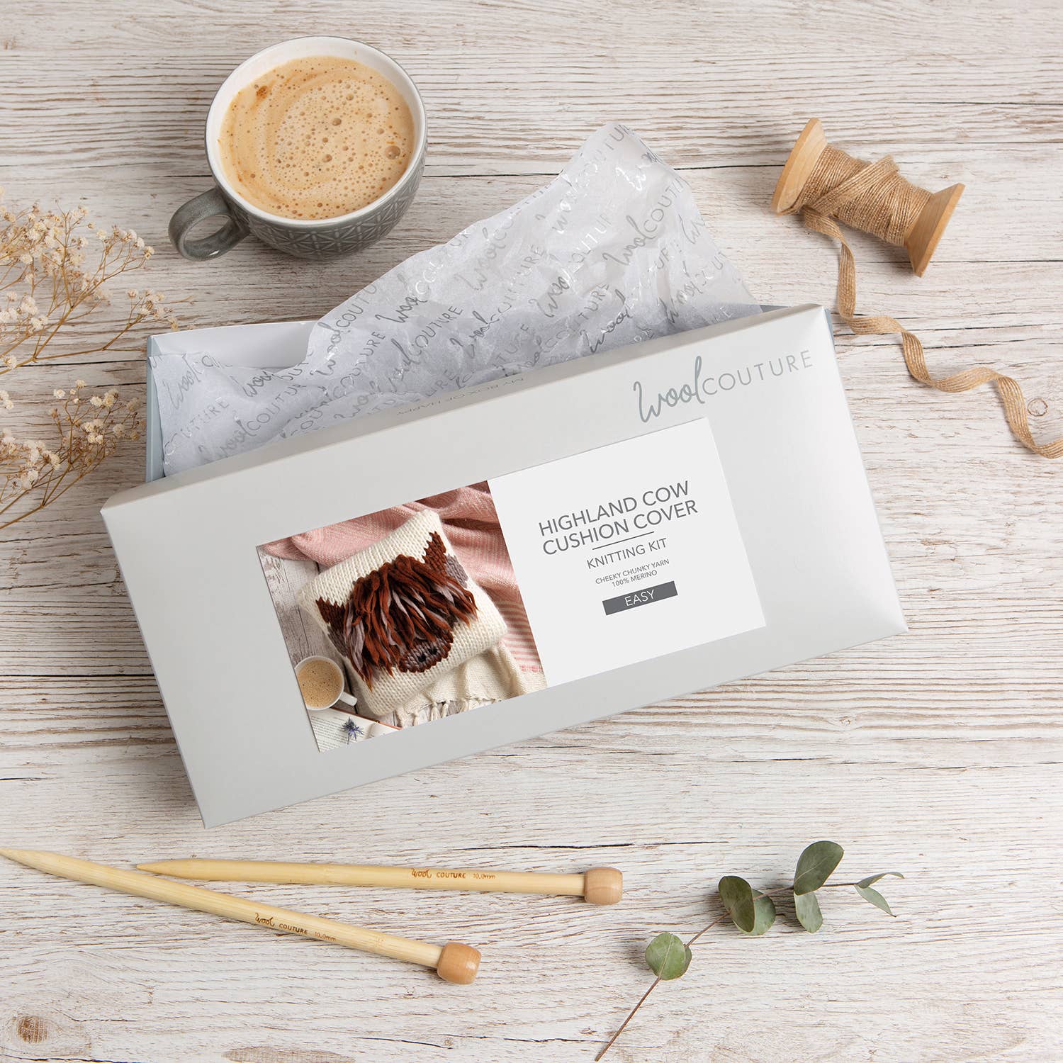 Wool Couture Company – wholesale Knitting/Crochet Supplies – Highland Cow Cushion Cover Easy Knitting Kit1