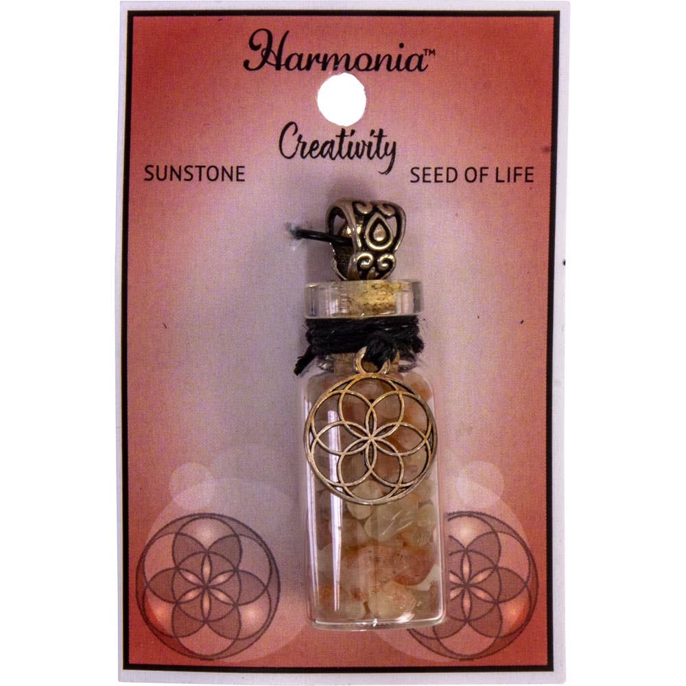 Kheops International - Wholesale Spiritual Stone/Crystal - Gemstone Chip Bottle Necklace - Sunstone w/ Seed of Life1