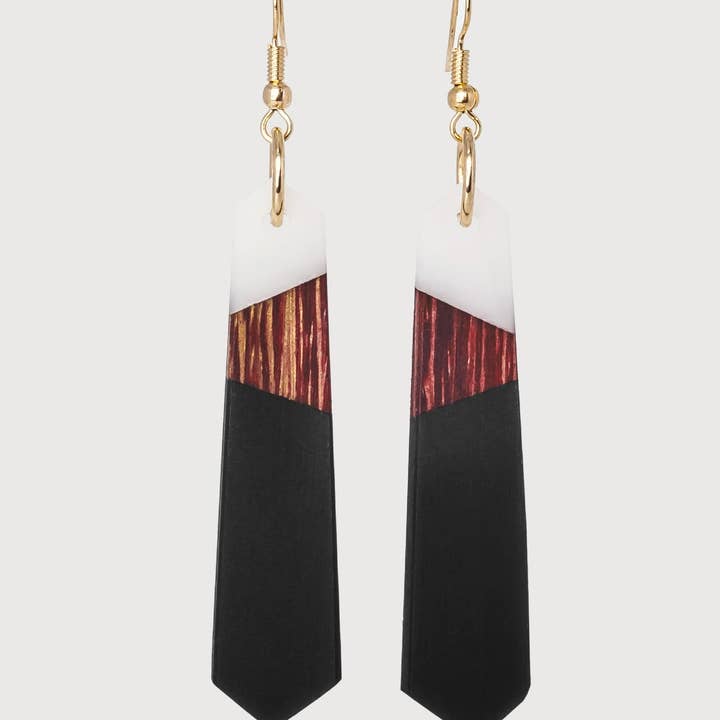 Eko Handcrafted Wood & Resin Boho Chic Dangle Earrings for wholesale by Wooden Element UK