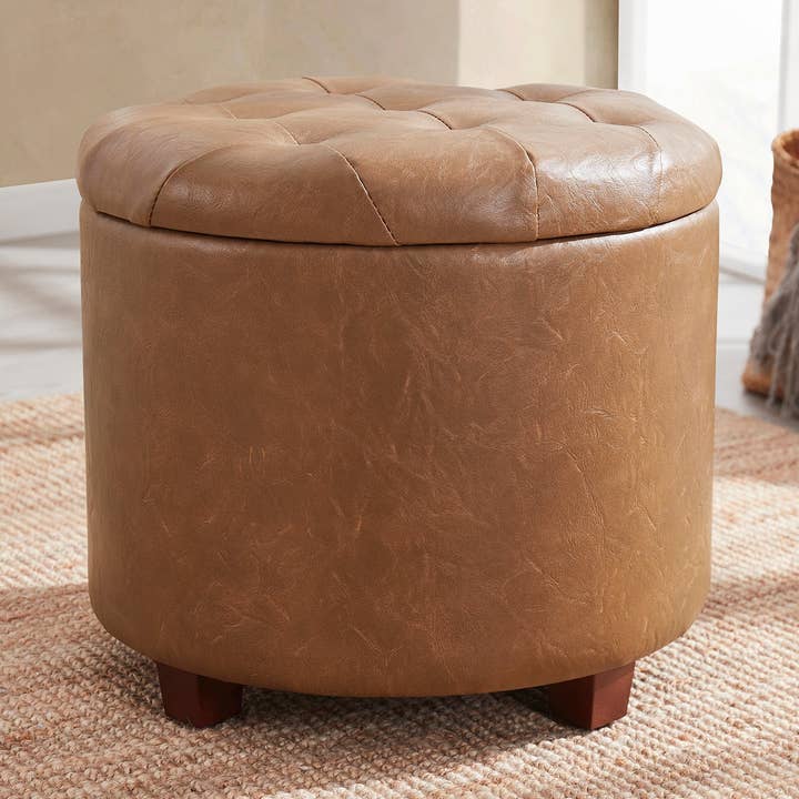Ornavo Home - Wholesale Ottoman - Donovan Round Tufted Faux Leather Storage Ottoman0
