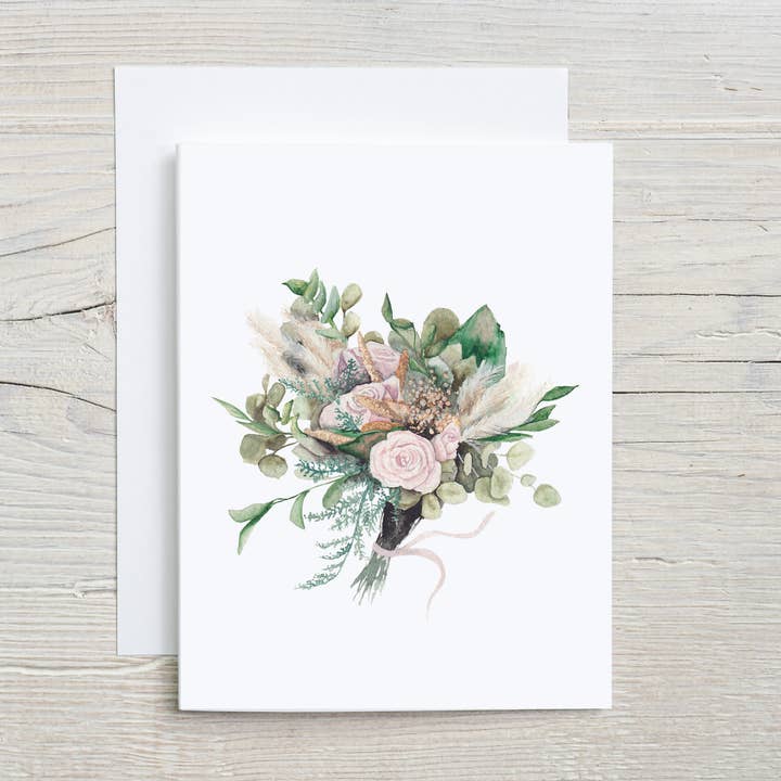 Rose Bouquet, hand painted watercolor card, Wedding card for wholesale by Liz Pope Designs