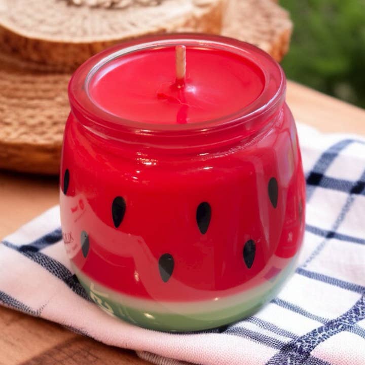 Hand-Poured Soy Watermelon Candle, Graden Party Favor, 7 oz for wholesale by Karly’s Candles