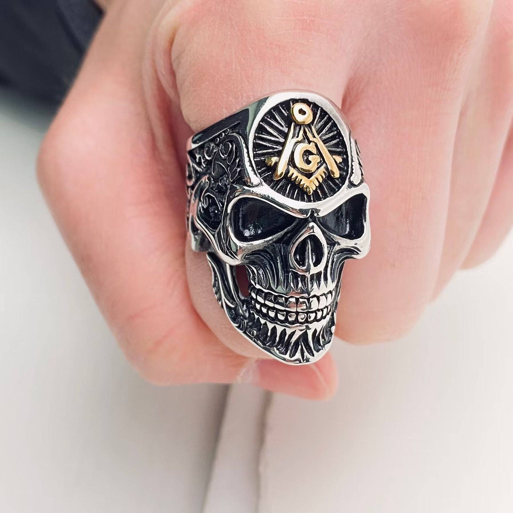Mio Queena - Wholesale Signet Ring - Masonic Emblem Stainless Steel Skull Ring - MJ/MR
