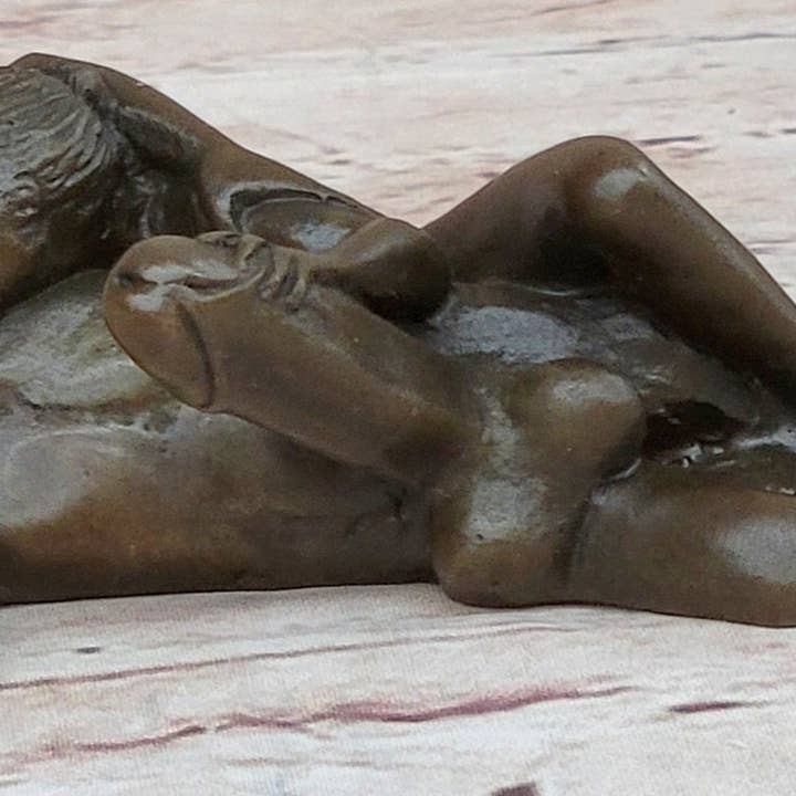 Bronzhaus - Wholesale Sculpture - Erotic Novelty Bronze Figurine Sculpture Couple Having Sex Large Phallus Penis 1.5" x 4"