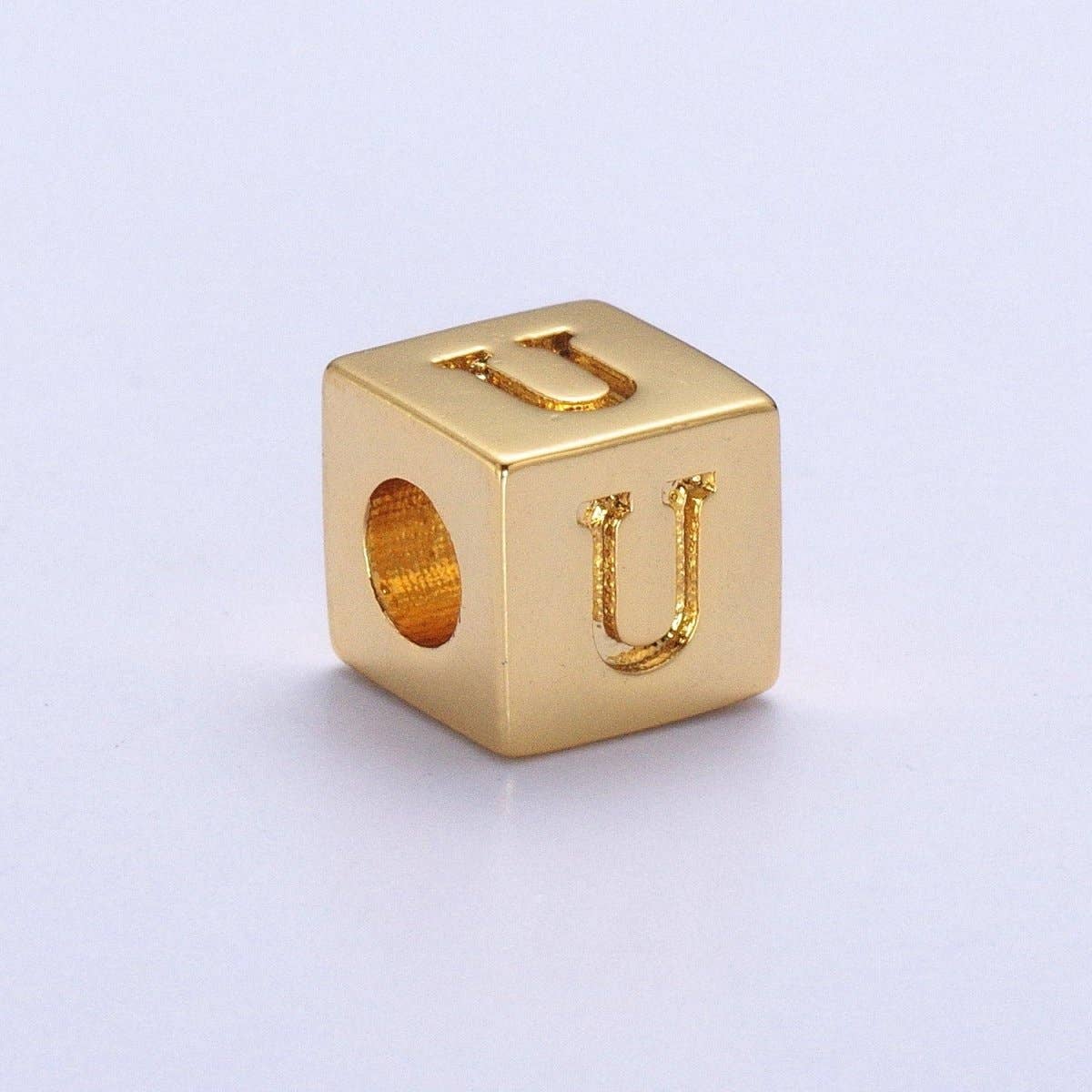 Aim Eternal - Wholesale Individual Charm/Pendant - Gold Initial Letter Alphabet 6.2mm Block Beads Charm Connector For Jewelry Making Component Supply A-A1145-A-A115720