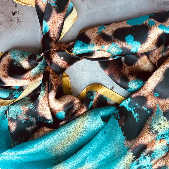 A Rare Bird Shop - Wholesale Scarf - Women's - Turquoise Gold Leopard Wild Rag