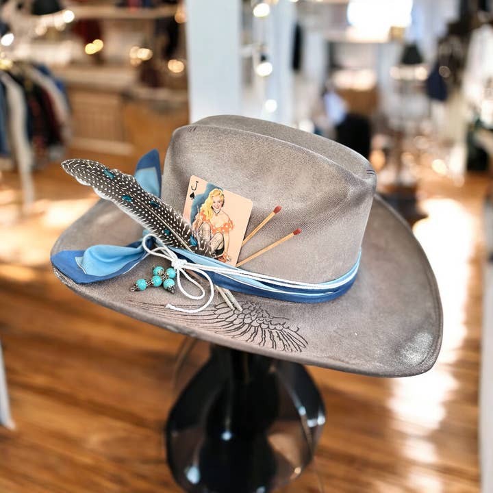 Wild Indigo - Wholesale Cowboy Hat - Women's - Hold My Halo Angel Wing Burnt Cowboy Hat