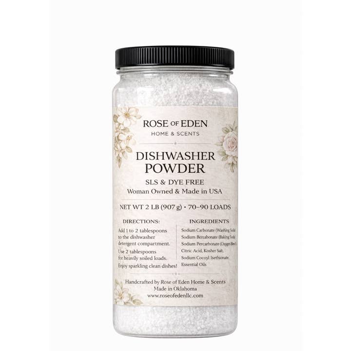 All Natural Dishwasher Powder, Handmade, SLS and dye-free for wholesale by Rose of Eden Home & Scents