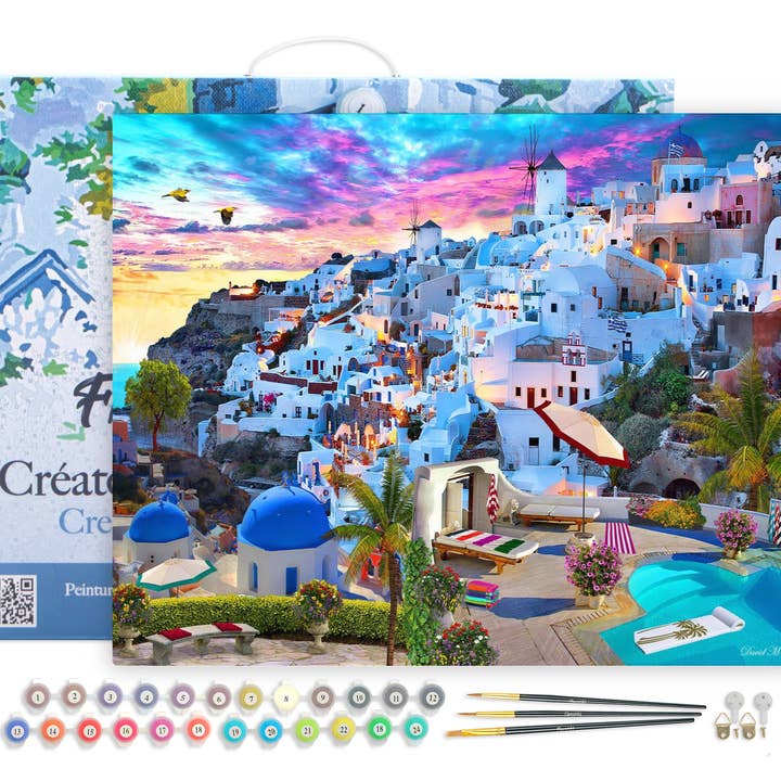 Paisaje de Grecia para pintar por números enmarcado para venta al por mayor de Figured'Art