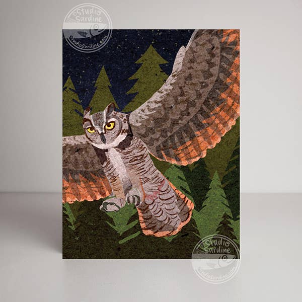 Studio Sardine - Wholesale Everyday Greeting Card - Great Horned Owl A2 Size Notecards, Blank Greeting Cards1