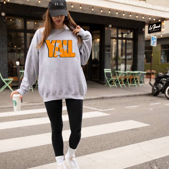 Sudadera deportiva Tristar gris con estampado «Y'all» de Tennessee para venta al por mayor de Crossaid