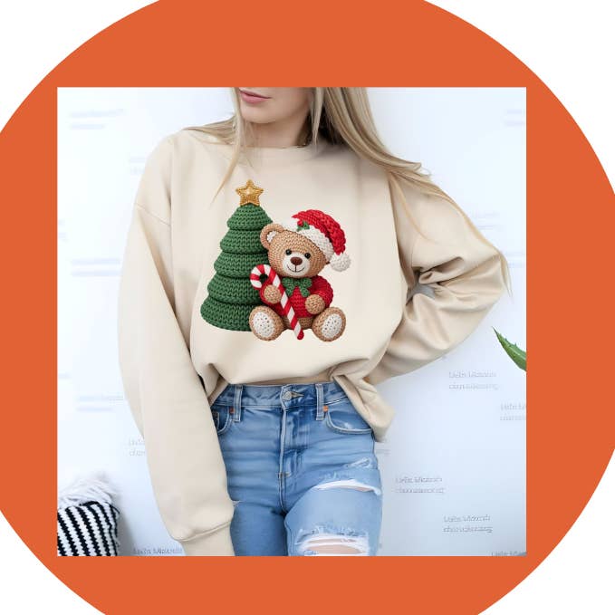 Faux Teddy Bear And Christmas Tee Crewneck for wholesale by Color Custom Prints