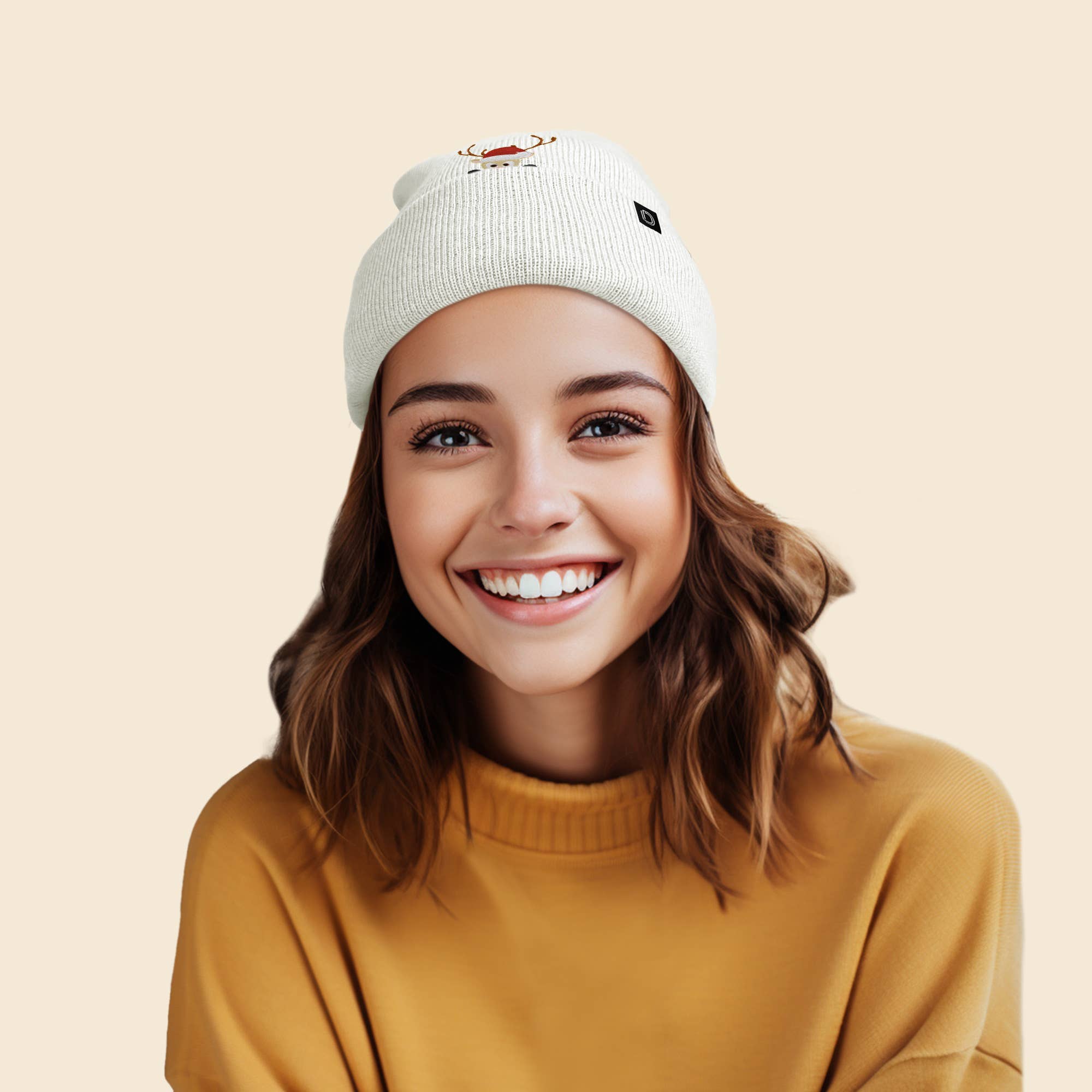 Dalix - Vente Bonnet – femme - Christmas Peeping Rudolph Bonnet chaud d'hiver Bonnet brodé7