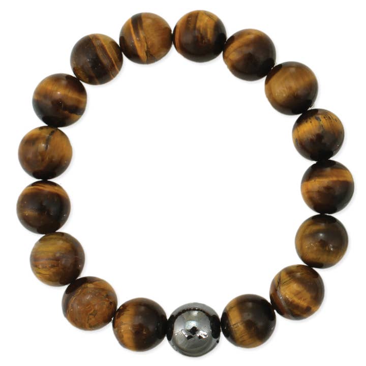 ZAD - Wholesale Beaded Bracelet - Large Tiger Eye & Hematite Bead Stretch Bracelet1