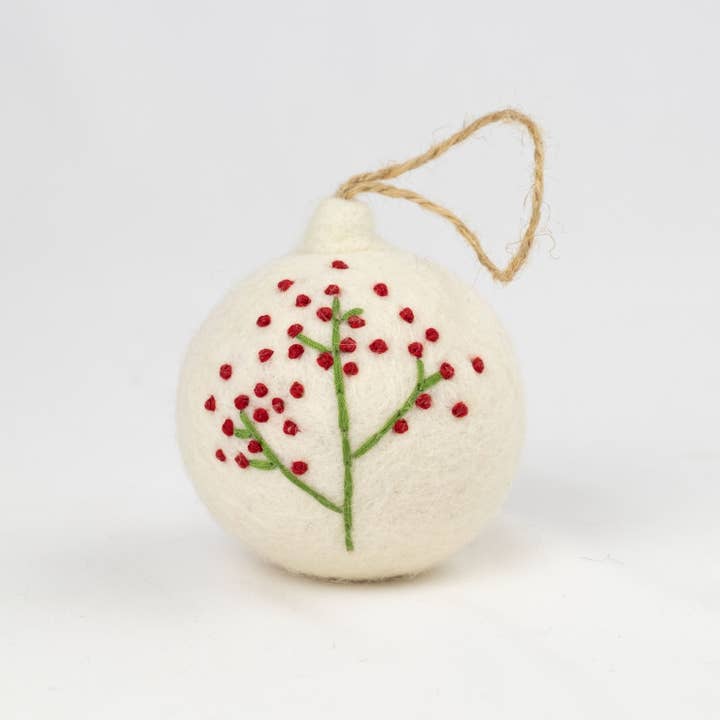 The Winding Road - Wholesale Ornament Set - Ornament - Holiday Felt Ball Hand Embroidered White Assorted