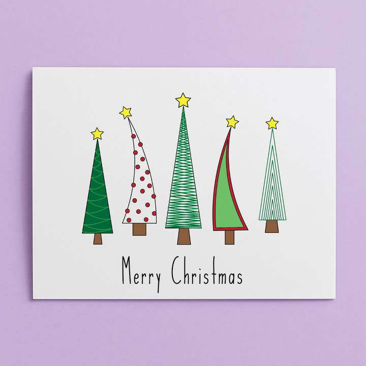 Merry Christmas Five Trees Card for wholesale by Cards by Renee
