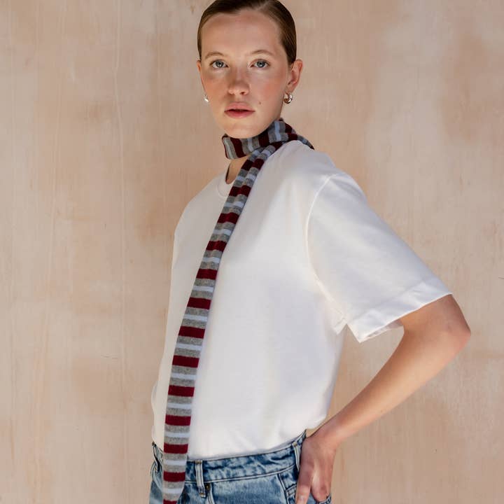 TBCo - Wholesale Scarf – Women's - Merino Wool Neck Tie in Burgundy Stripe1