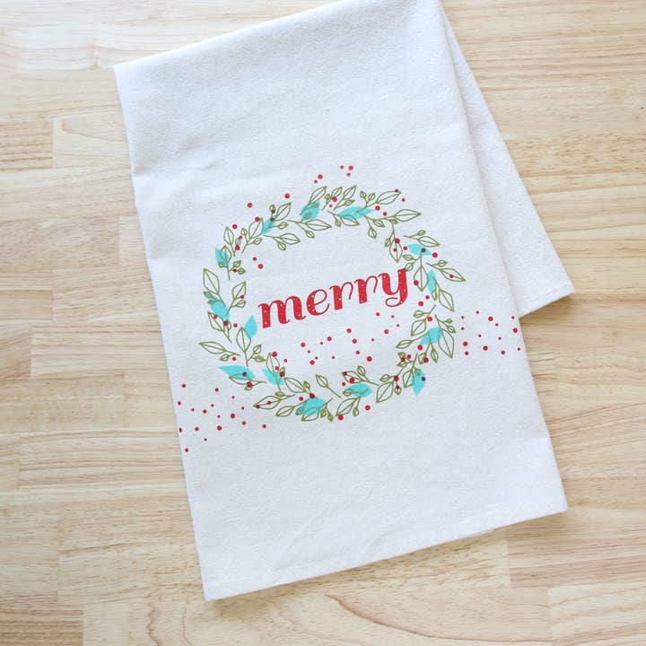 Toalha de Cozinha de Natal, Feliz, Toalha Impressa à Mão por atacado de The High Fiber