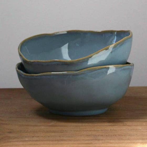 Ceramic Bowl Blue Reactive Glaze Artisan Irregular Shaped for wholesale by Rose Brown Interiors