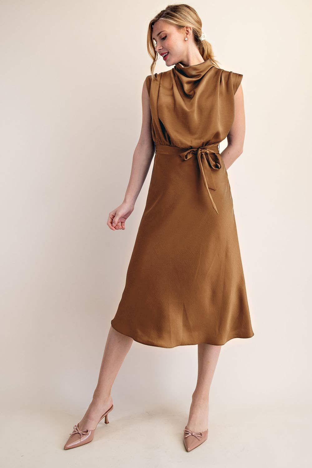 Glam - Wholesale Dress - Women's - Cowl Neck Midi Dress2
