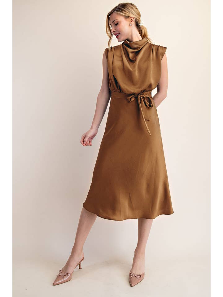 Glam - Wholesale Dress - Women's - Cowl Neck Midi Dress2