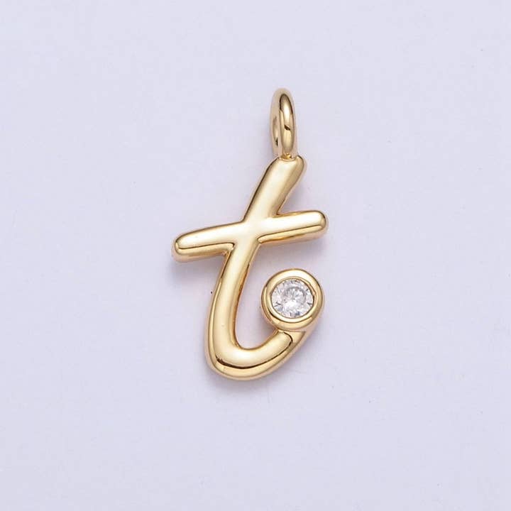 Aim Eternal - Wholesale Individual charm/pendant - Gold Initial Alphabet Lower Case Cursive Letter Clear CZ Personalized Charm | A-507-A-51919