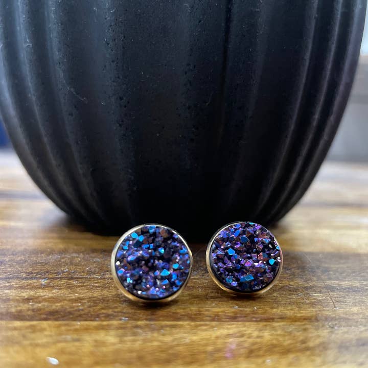 LC Designs - Wholesale Stud/Post Earrings - Purple Haze Druzy Stud Earring0