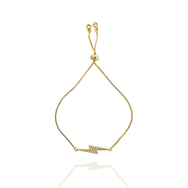 The Crystal Lightning Bolt Adjustable Bracelet - Gold Modern for wholesale by Hudson and Birch