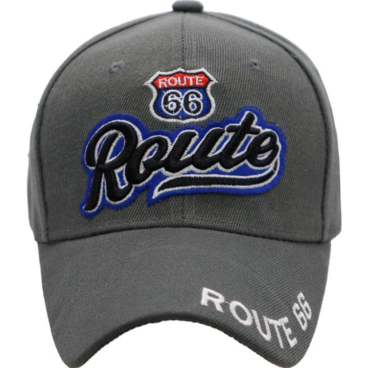 Cap Zone - Wholesale Baseball Cap - Unisex - Route 66 Cursive Logo Velcro Back Baseball Cap5