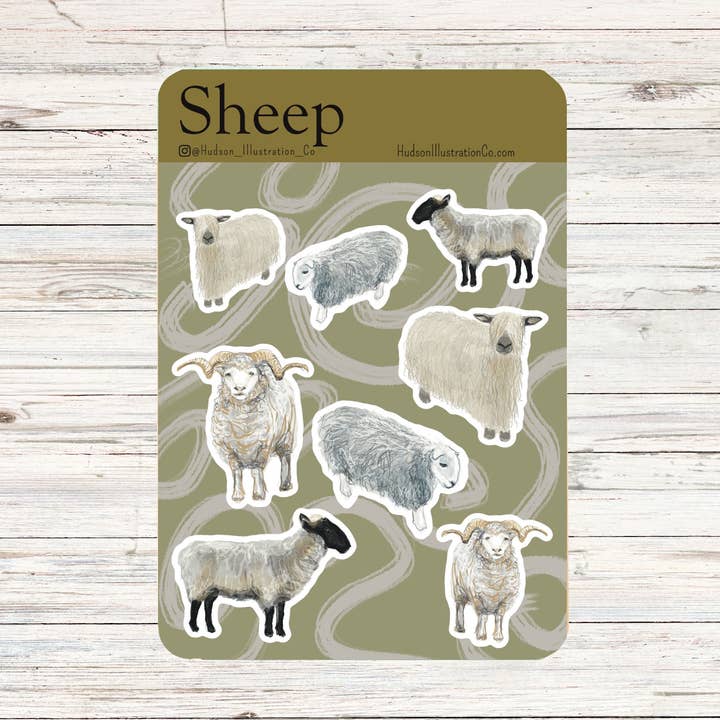 Sheep - Matte Recycled Kiss Cut Sticker Sheet - Wool Yarn for wholesale by Hudson Illustration Co - About Town Co