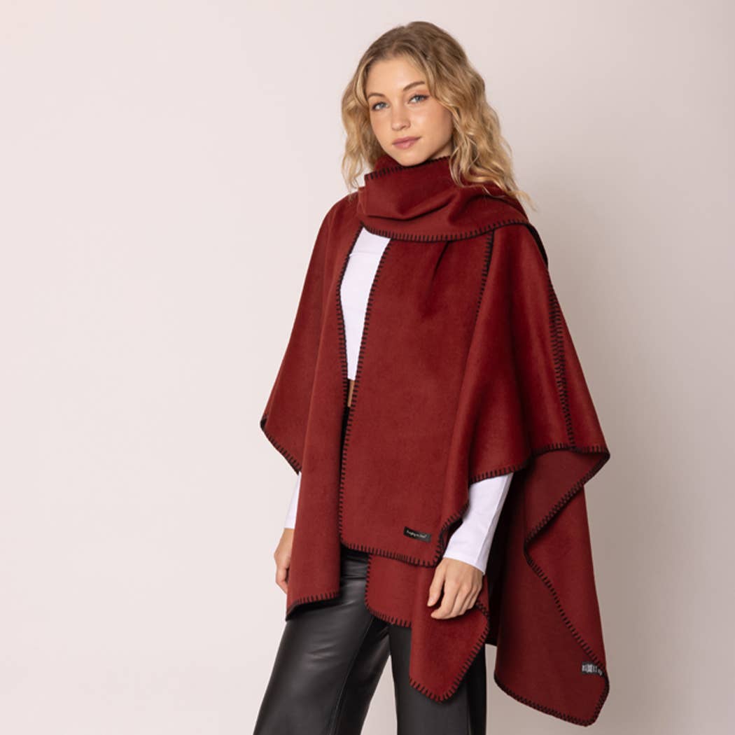 Fashion City - Wholesale Poncho - Women's - Stitched Edge Scarf Ruana Wrap Poncho2