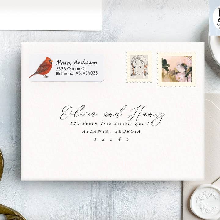 Triple Studio - Wholesale Sticker - Rode Kardinaalvogel Gepersonaliseerd Adresetiket1