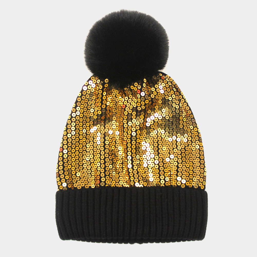 Sensibling Corp. - Wholesale Beanie - Women's - Sequin Embellished Pom Pom Beanie Hat4