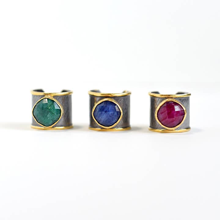FELIX Z DESIGNS - Wholesale Single Stone/Solitaire Ring - Hand Crafted Two Tone Cuff ring with Gemstones4