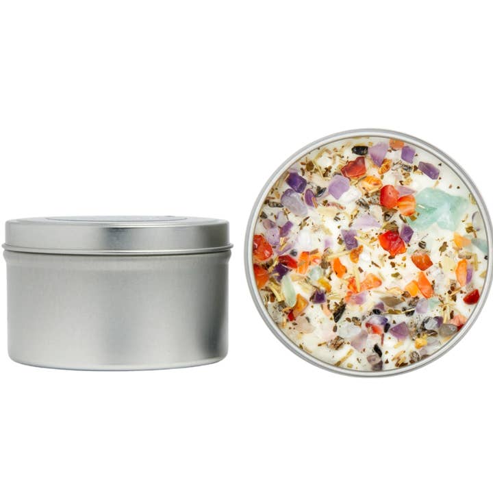 New Moon Beginnings - Wholesale Travel Candles - Crystals & Herb Energy Candles 8oz Tin Soy Candles Handmade23