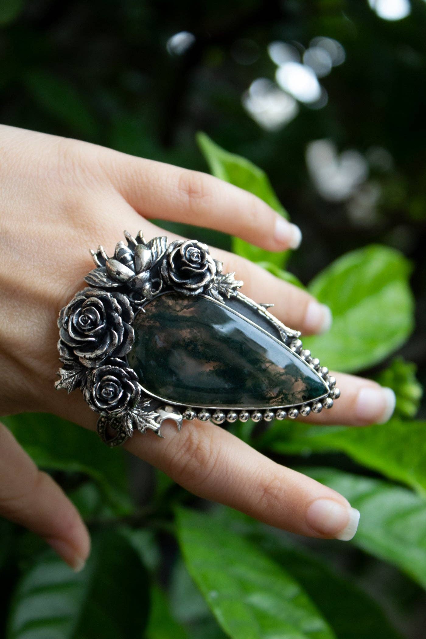 Ambra Jewels – Großhandel Cocktail-/Statement-Ring – Waldrosen Moosachat-Ring, AR- 76154