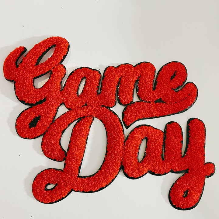 TEELUX - Wholesale Patch - 11” GAME DAY script in RED - Chenille Patch1