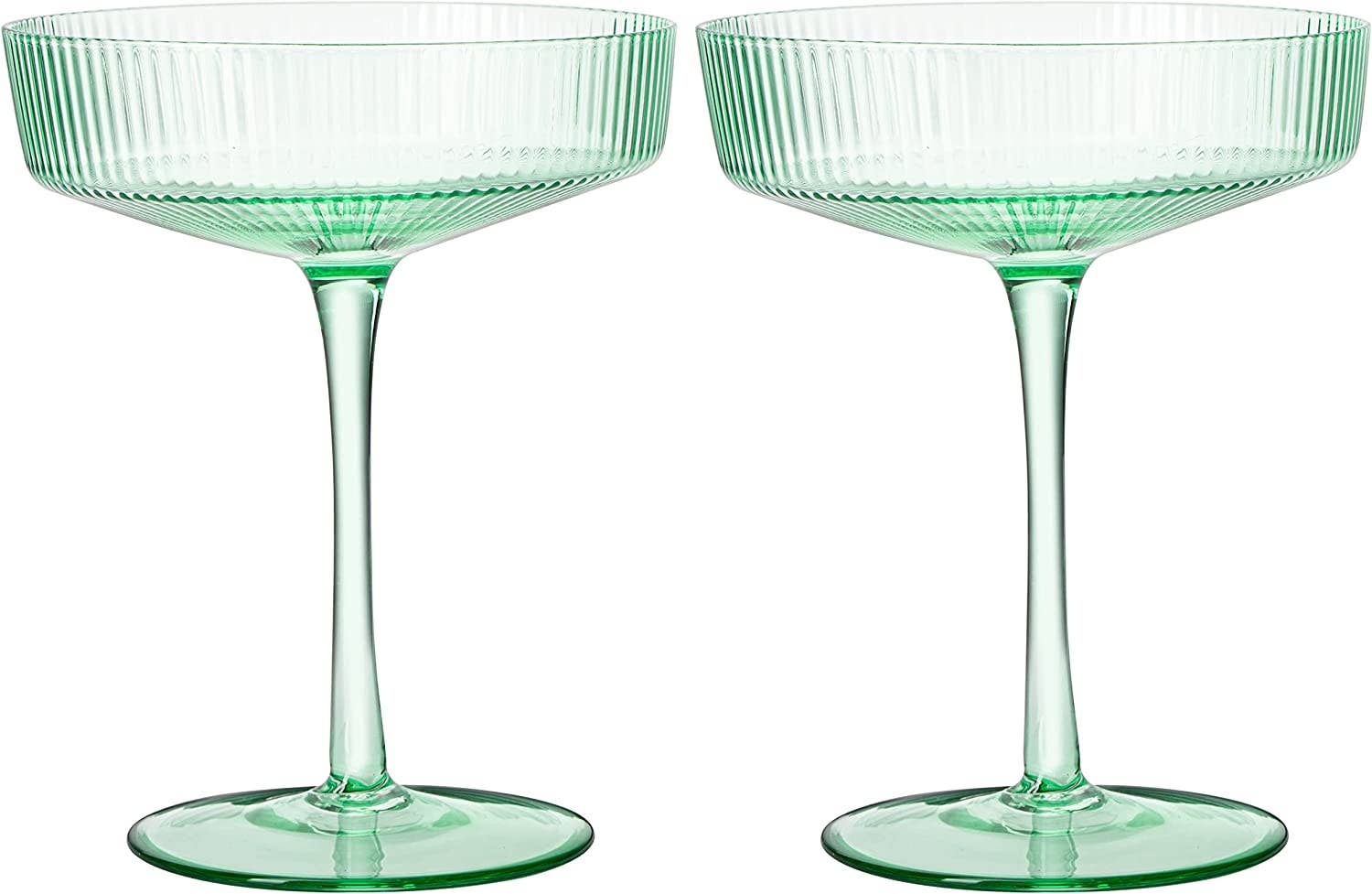 The Wine Savant /  Khen Glassware - Wholesale Cocktail/likeur glas - Mintgroene Ripple cocktail- en champagneglazen - set van 27