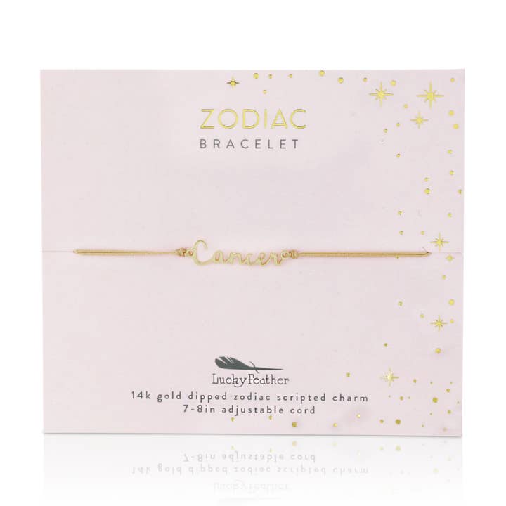 Lucky Feather – Engroshandel Armbånd med vedhæng – Stjernetegn Cord Armbånd Guld - CANCER - 21. juni - 22. juli
