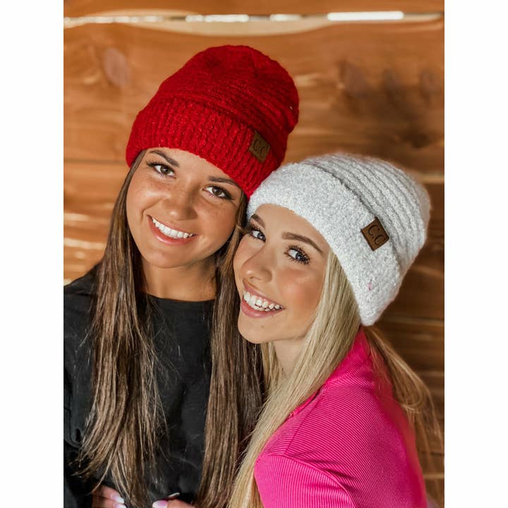 C.C Beanie - Wholesale Beanie - Women's - Solid Boucle Knit Cuff CC Beanie HAT7006